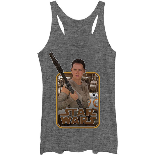 Star Wars Rey Classic Staff - Heather - Racerback Womens Tank