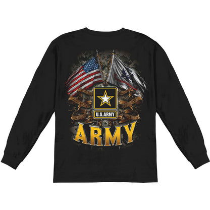 Novelty Army Double Flag US Army Black Long Sleeve