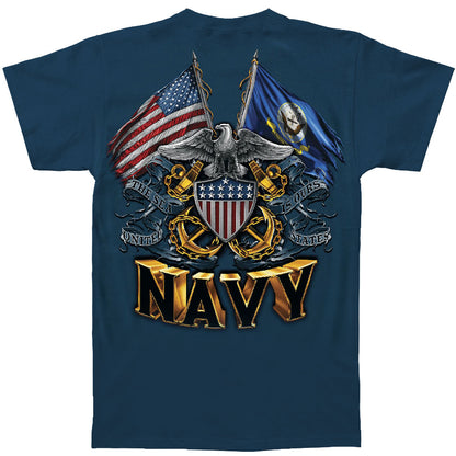 Novelty Double Flag Eagle Navy Shield T-shirt