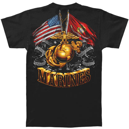 Novelty Double Flag Gold Globe Marine Corps Gold Foil T-shirt