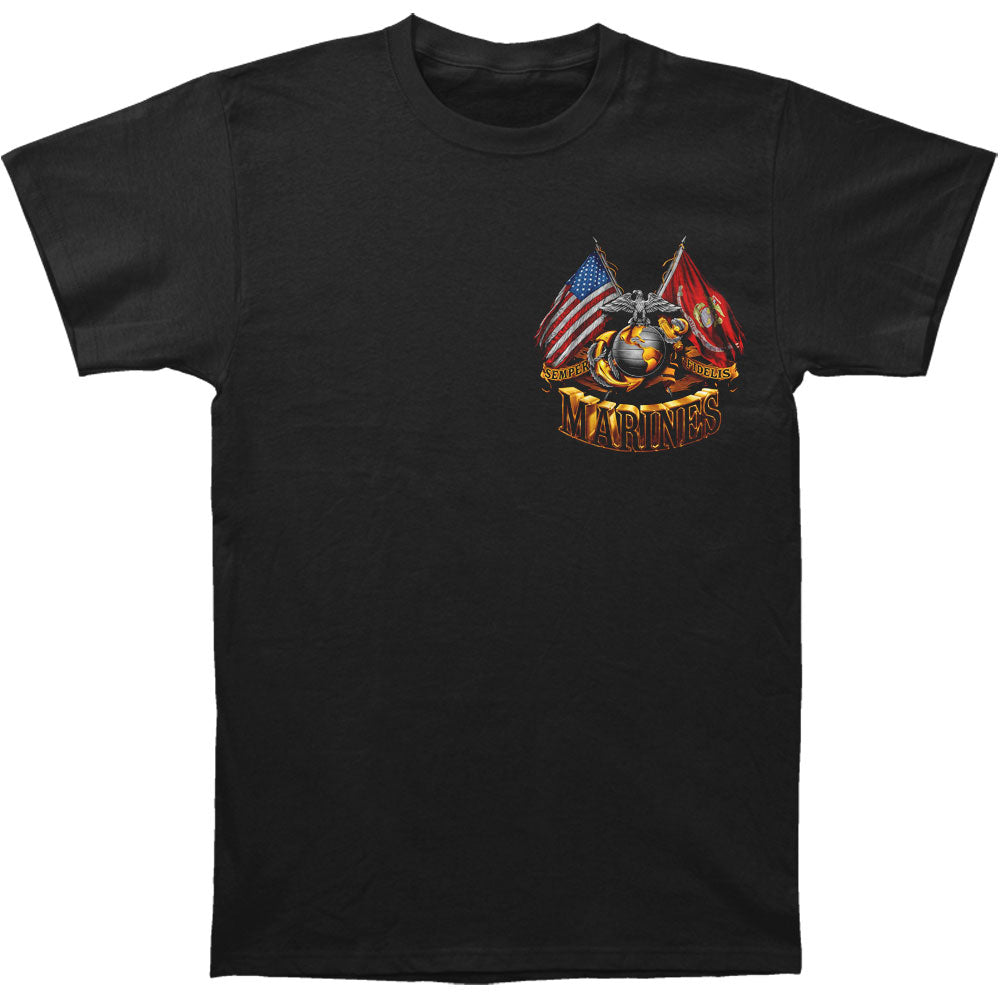 Novelty Double Flag Gold Globe Marine Corps Gold Foil T-shirt