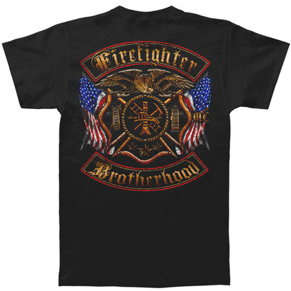 Novelty Firefighter Double Flagged Brotherhood Distressed Gold Foil T-shirt