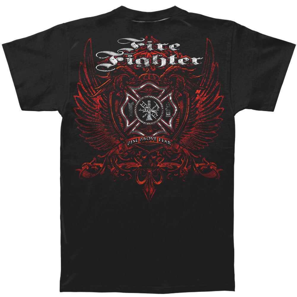 Novelty Firefighter Red Wings Rise Above Fear Silver Foil T-shirt