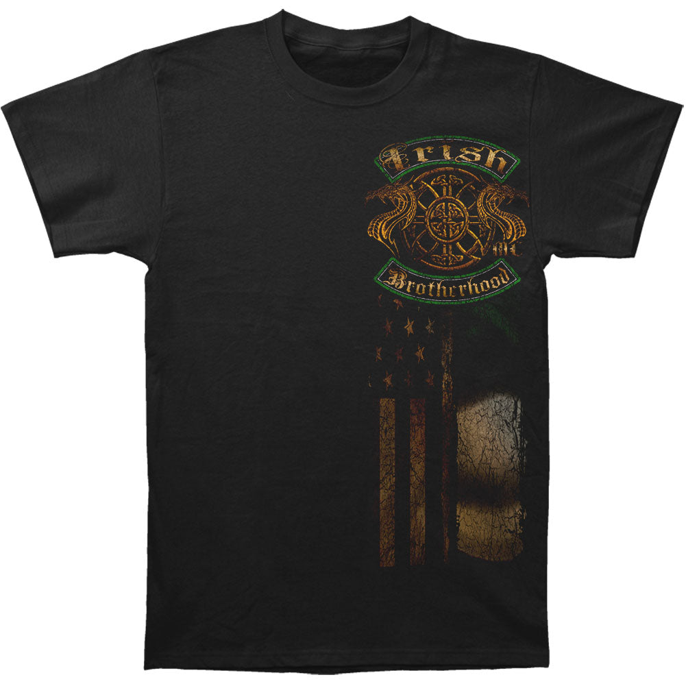 Novelty Irish Double Flagged Brotherhood Distressed Gold Foil T-shirt