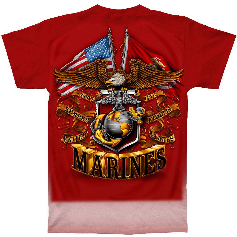 Novelty USMC Double Eagle And Flags Foil Stamp T-shirt