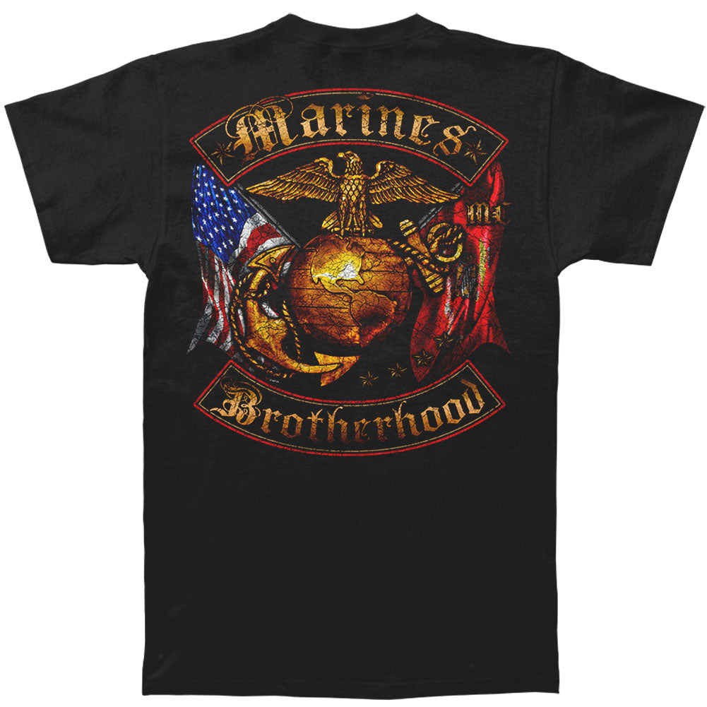 Novelty USMC Marines Double Flagd Brotherhood Distressed Gold Foil T-shirt