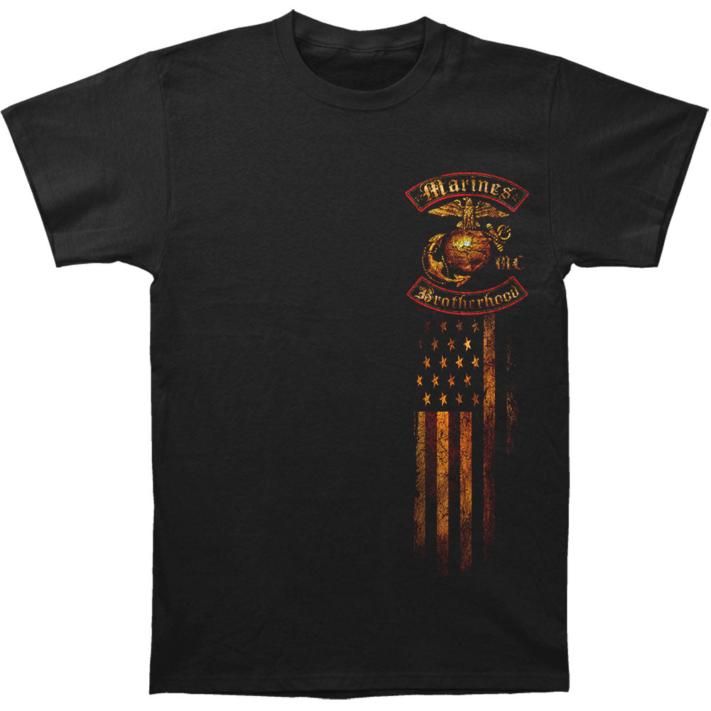 Novelty USMC Marines Double Flagd Brotherhood Distressed Gold Foil T-shirt