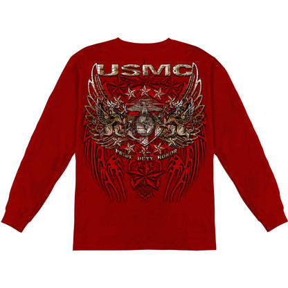Novelty USMC Prid Duty Honor Stars Foil Stamp Long Sleeve Back