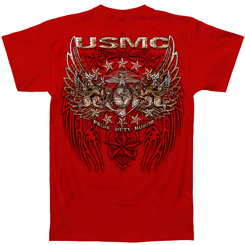 Novelty Novelty USMC Pride Duty Honor Stars Silver Foil T-shirt
