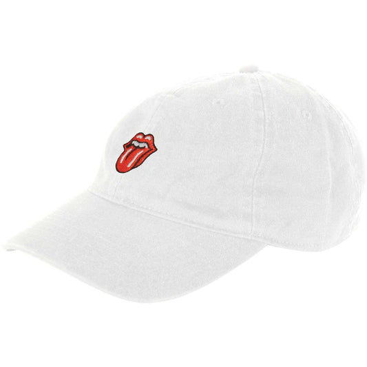 Rolling Stones Classic Logo Dad Hat On White Baseball Cap Front