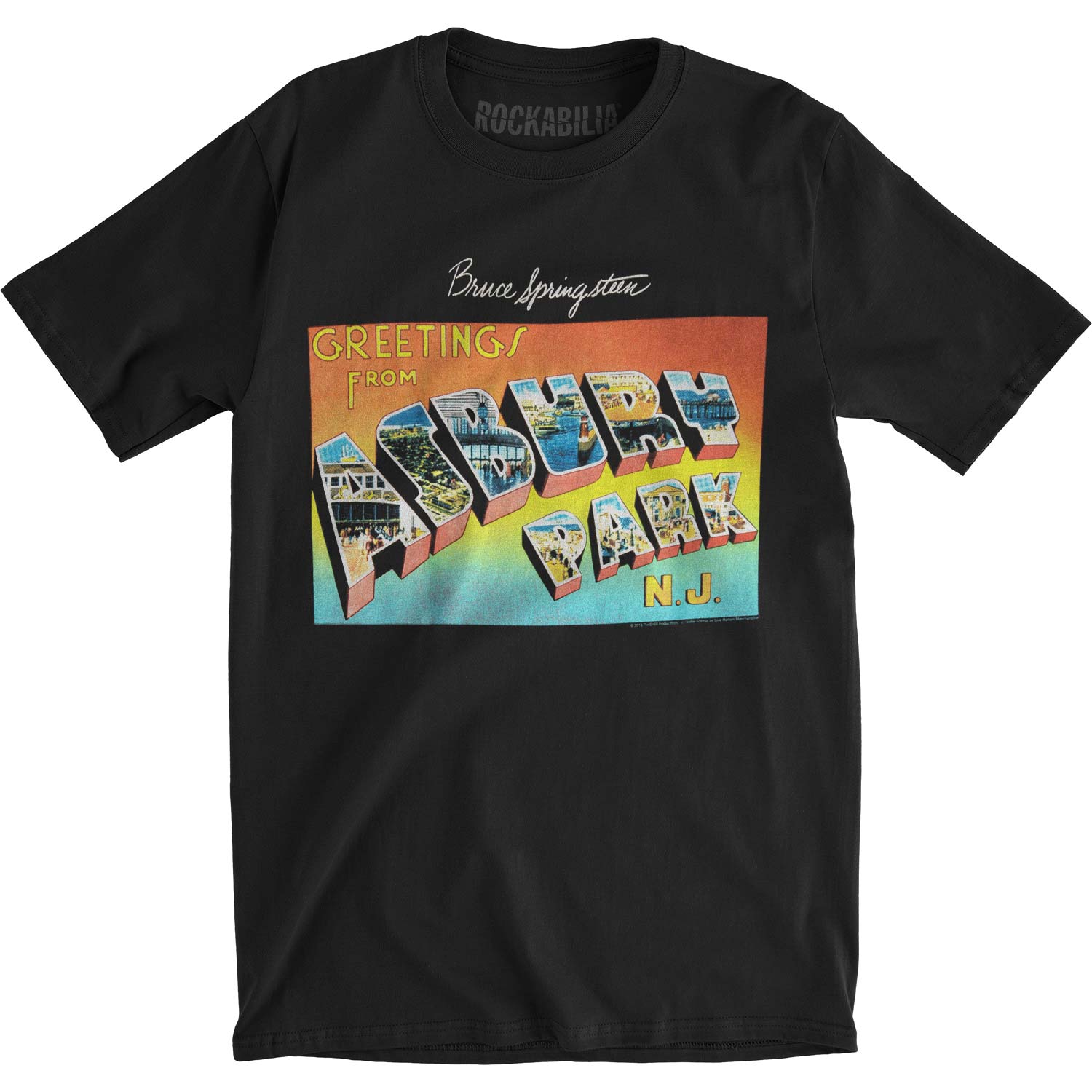Bruce Springsteen Postcard Greetings From Asbury Park Slim Fit T-shirt Front