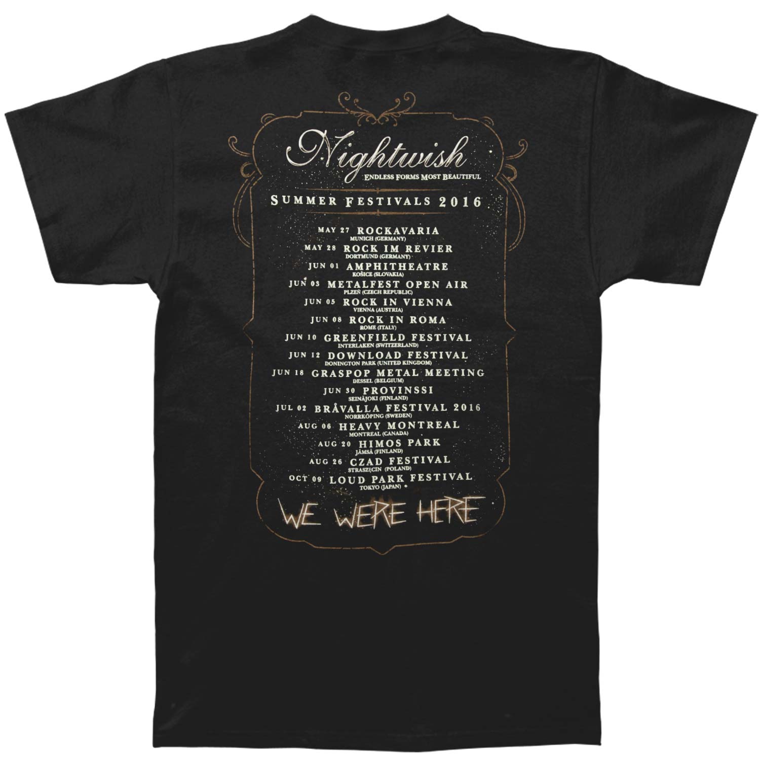 Nightwish Endless Forms Summer Festivals 2016 T-shirt Back