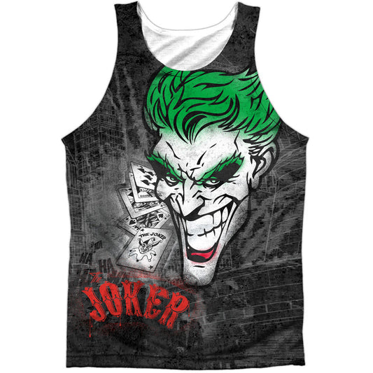 Batman Joker Sprays The City 100% Poly Mens Tank Front