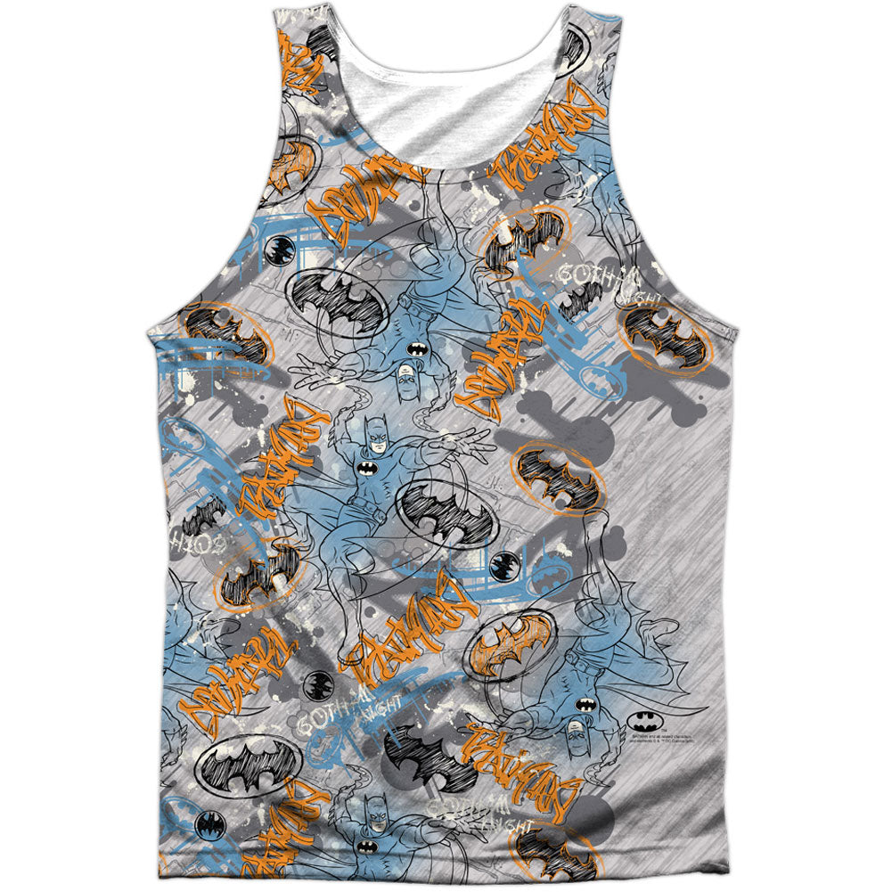 Batman Gotham Knight Sketchy 100% Poly Front/Back Print Mens Tank