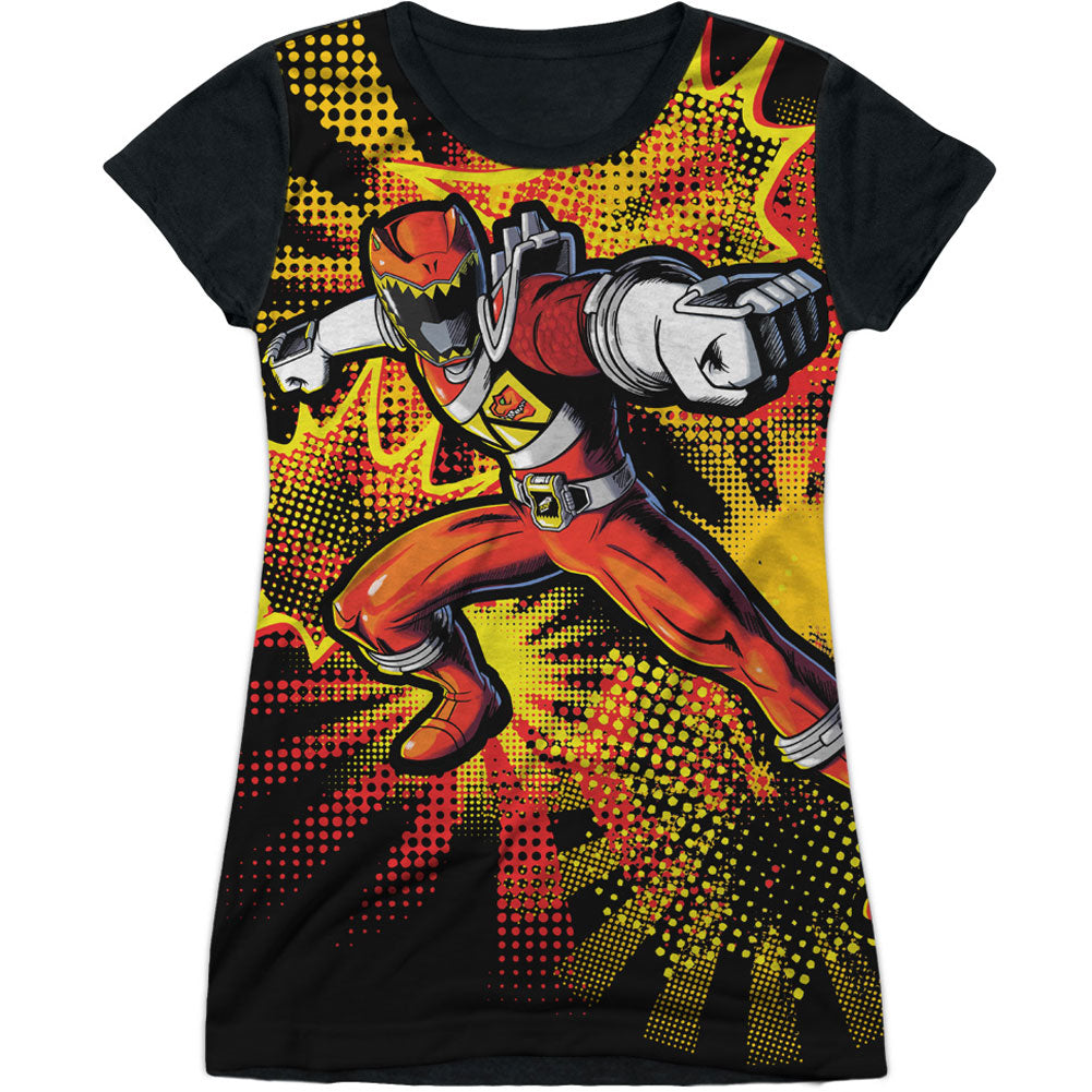 Power Rangers Red Ranger Burst Sublimation Junior Top Front