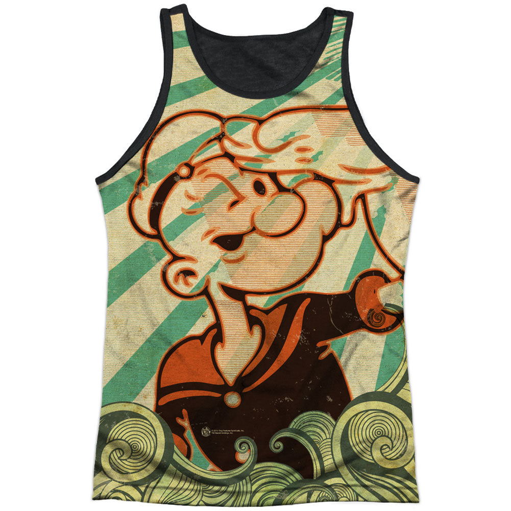 Popeye Traveling Man Black Back Mens Tank Front