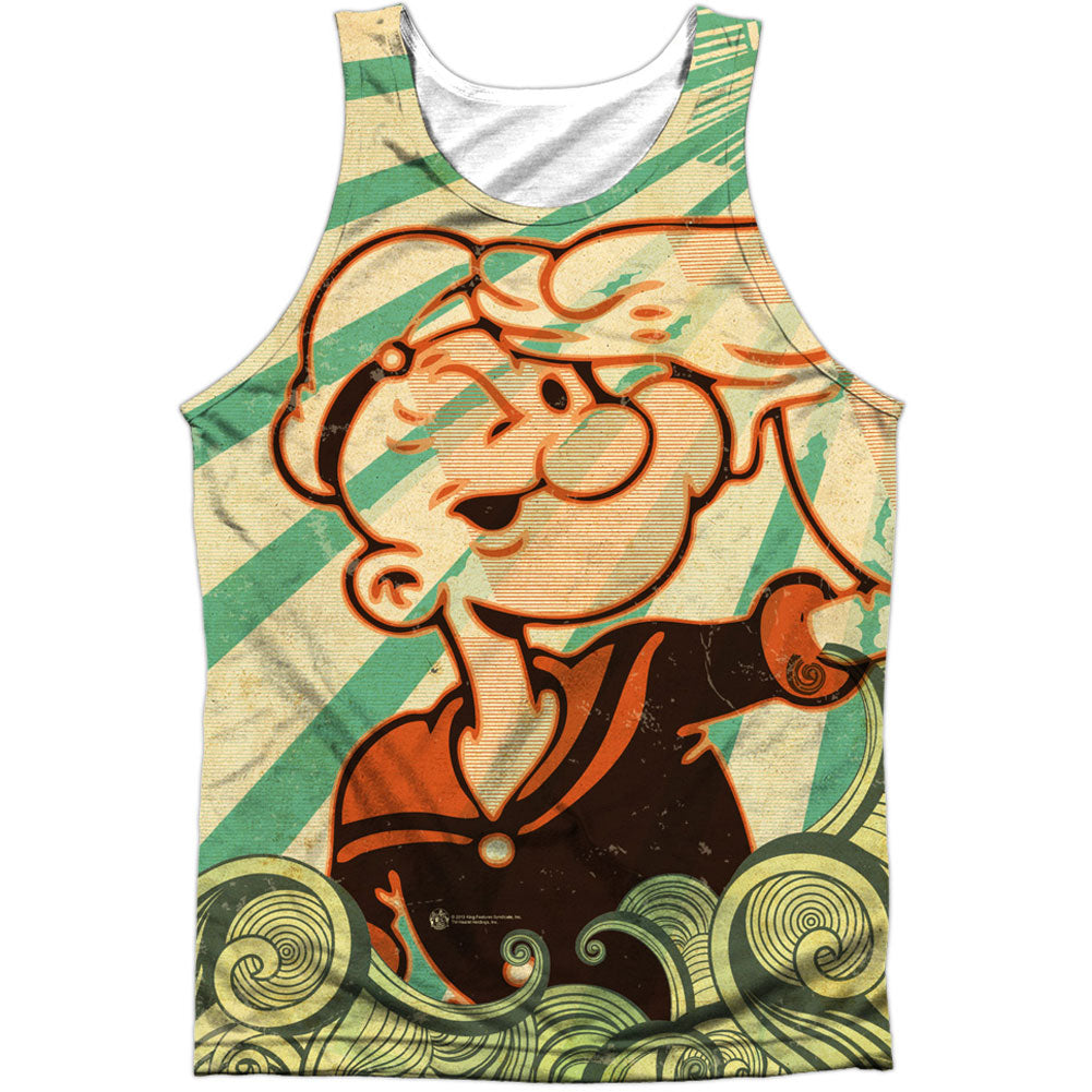 Popeye Traveling Man 100% Poly Front/Back Print Mens Tank Front