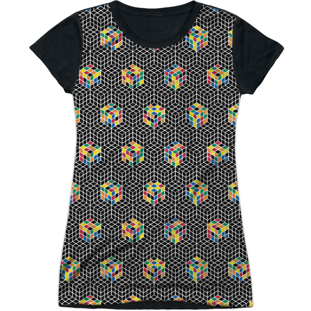 Rubik's Cube Black And White Sublimation Junior Top Front