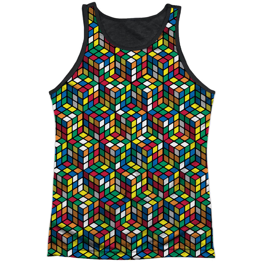 Rubik's Cube Cube Stack Black Back Mens Tank Front