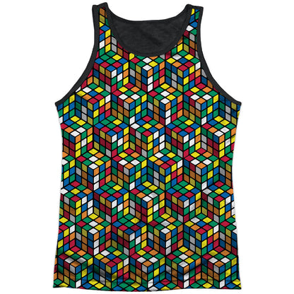 Rubik's Cube Cube Stack Black Back Mens Tank Front