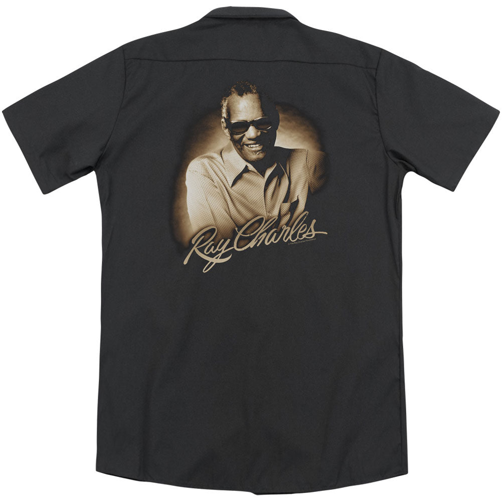 Ray Charles Sepia  (Back Print) Work Shirt Back