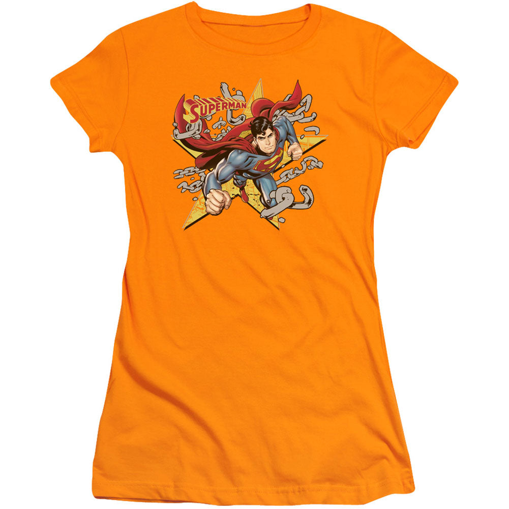 Superman Stars And Chains Cap Sleeve Junior Top Front