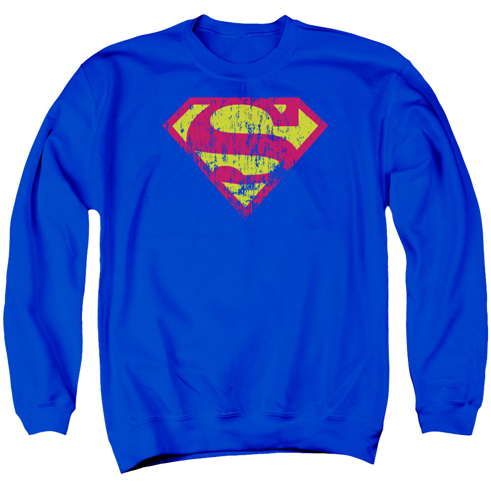 Superman Classic Logo Distressed Adult Sweatshirt Front