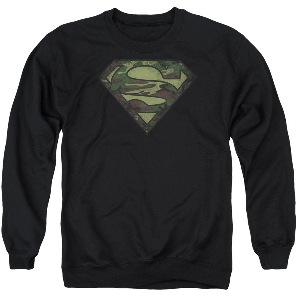 Superman Camo Logo Distressed Adult Sweatshirt Front