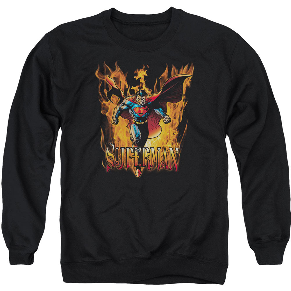 Superman Through The Fire Adult Sweatshirt Front