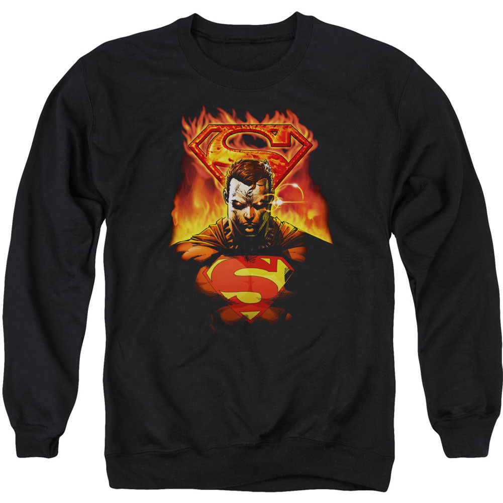 Superman Man On Fire Adult Sweatshirt Front