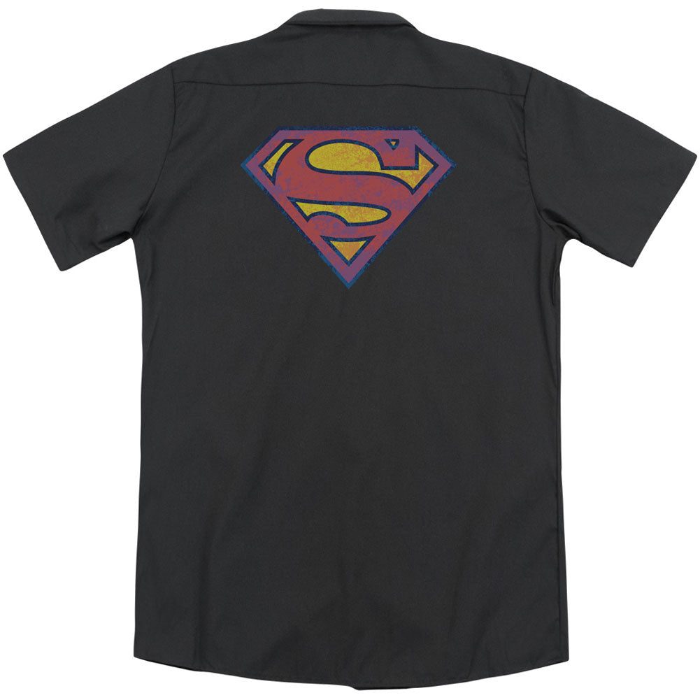 Superman Sm Neon Distress Logo (Back Print) Workshirt Back