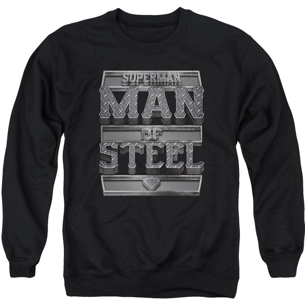 Superman Steel Text Adult Sweatshirt Front