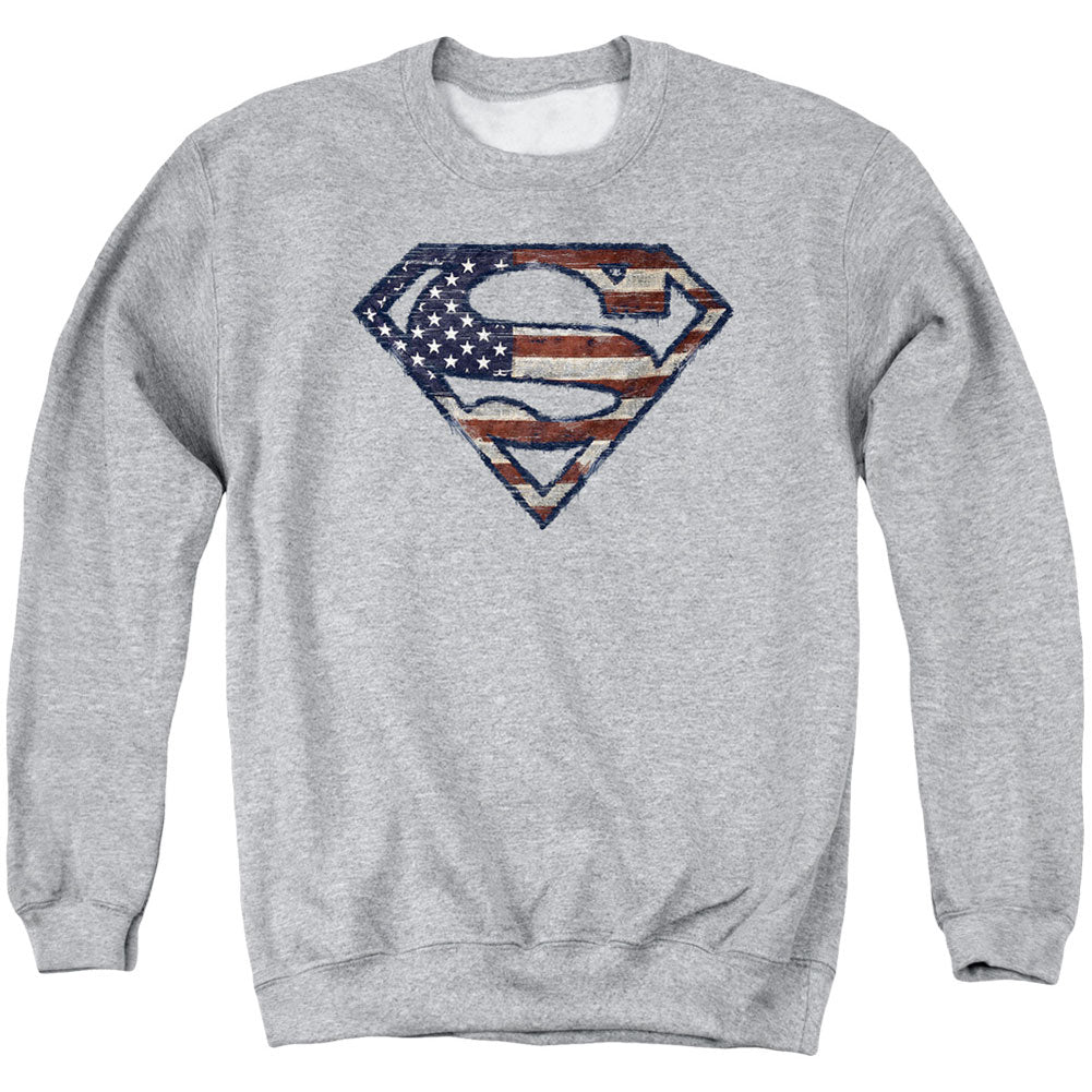 Superman Wartorn Flag Adult Sweatshirt Front