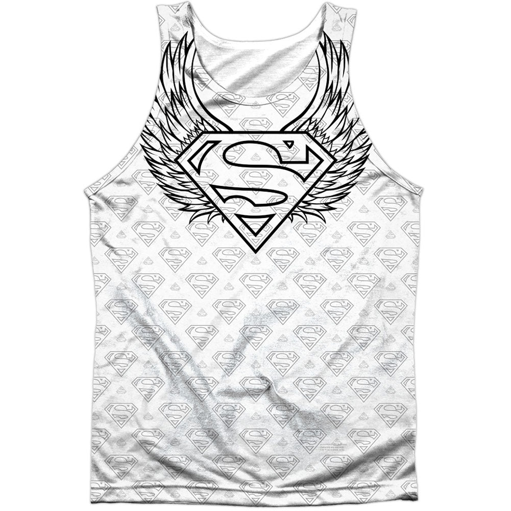 Superman Winged Shield Repeat 100% Poly Mens Tank Front