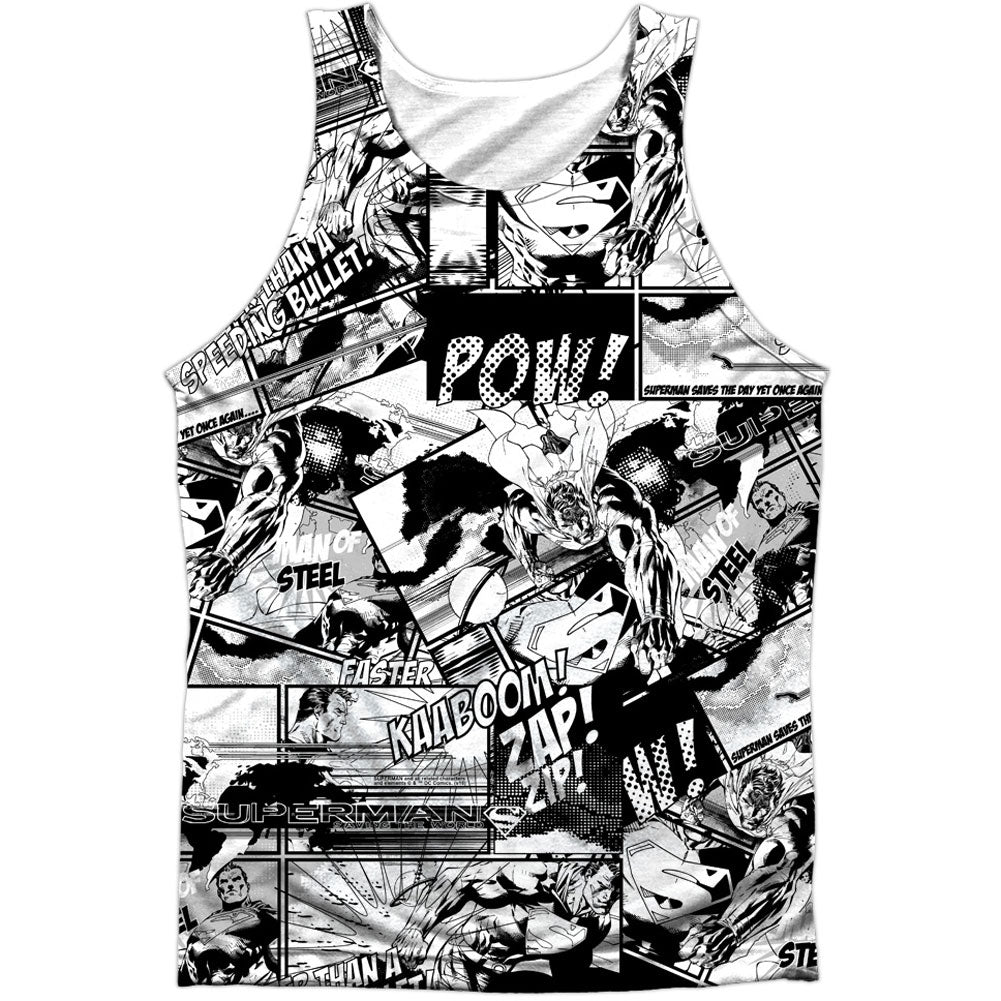 Superman Comic Strips 100% Poly Mens Tank Front