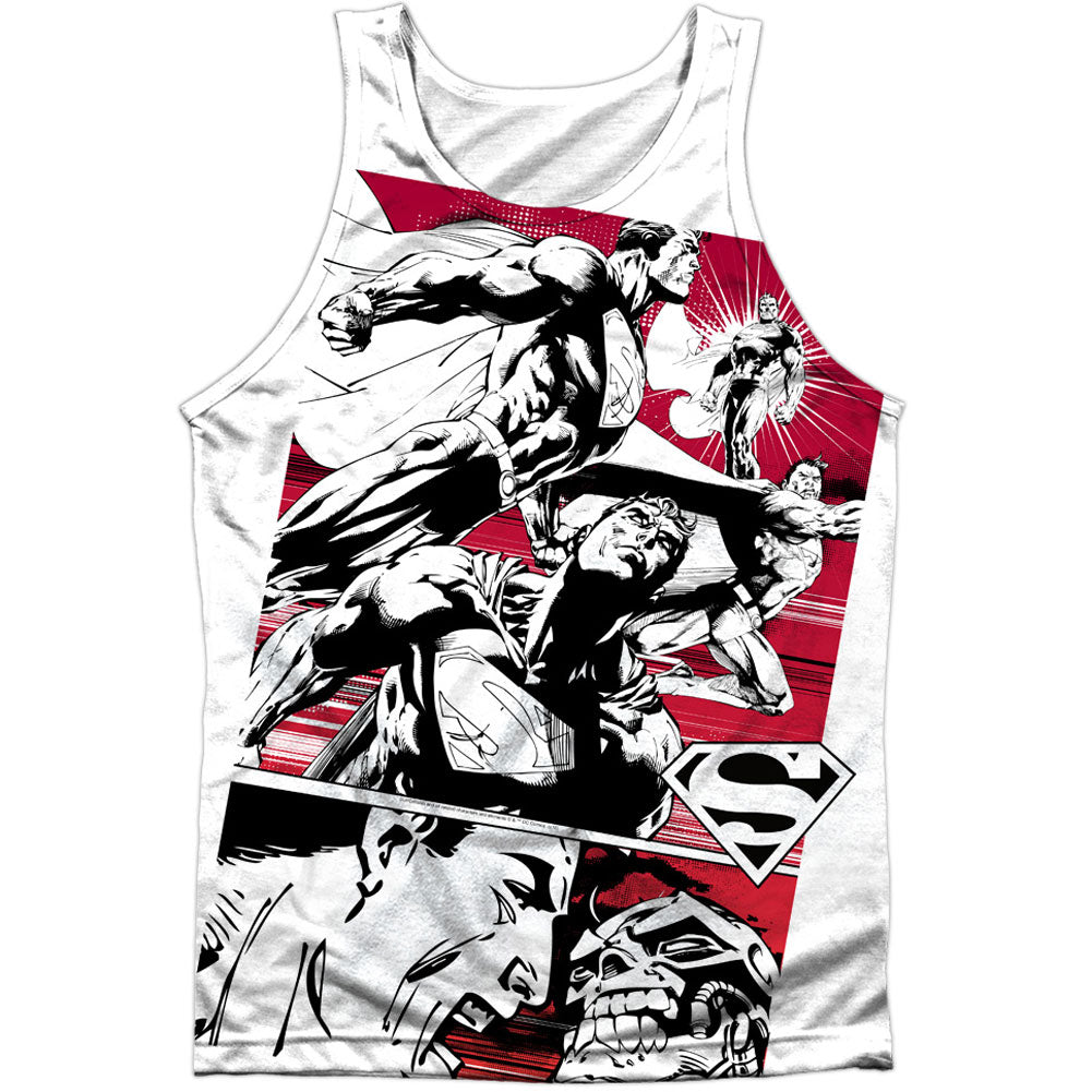 Superman Angry Red 100% Poly Mens Tank Front