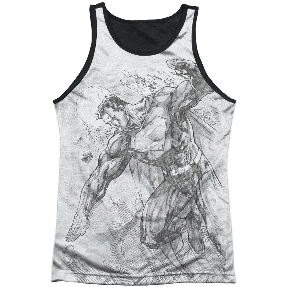 Superman Pencil City To Space Black Back Mens Tank Front