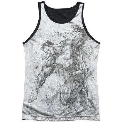 Superman Pencil City To Space Black Back Mens Tank Front