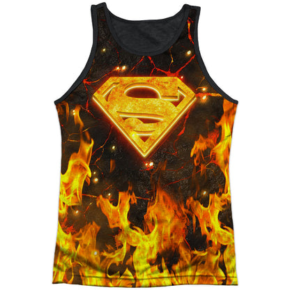 Superman Fire Logo Black Back Mens Tank Front