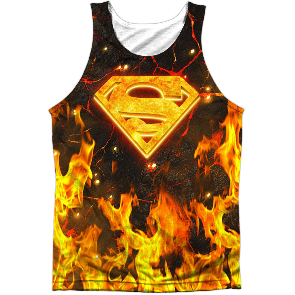 Superman Fire Logo 100% Poly Mens Tank Front