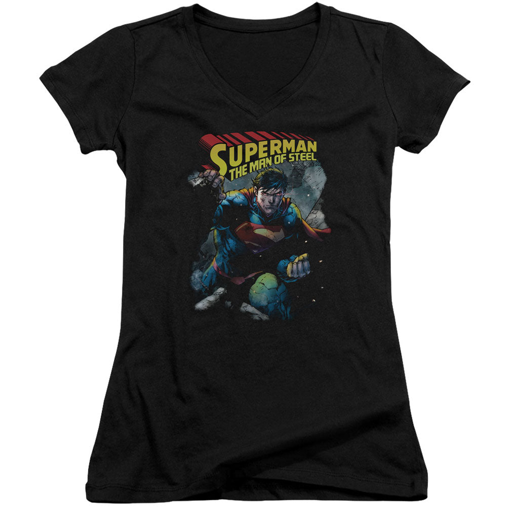 Superman Through The Rubble Cap Sleeve Junior Top Front