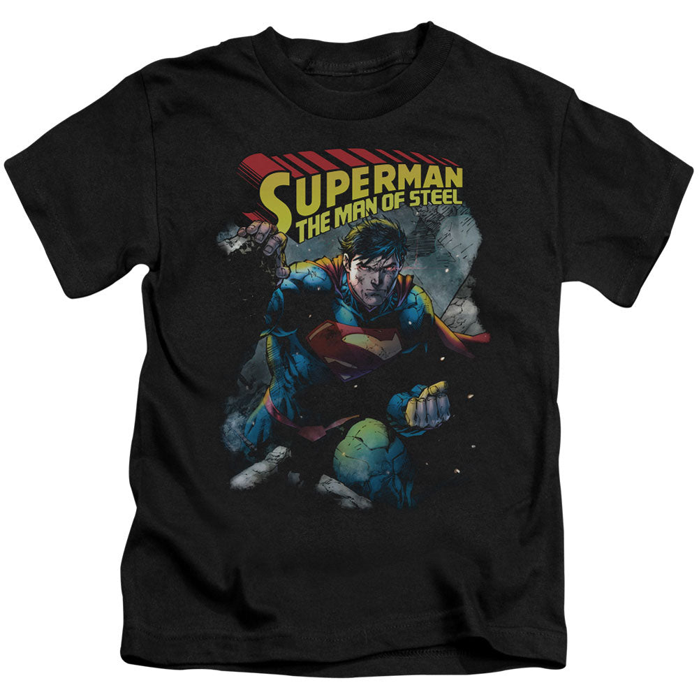 Superman Through The Rubble Juvenile Childrens T-shirt Front