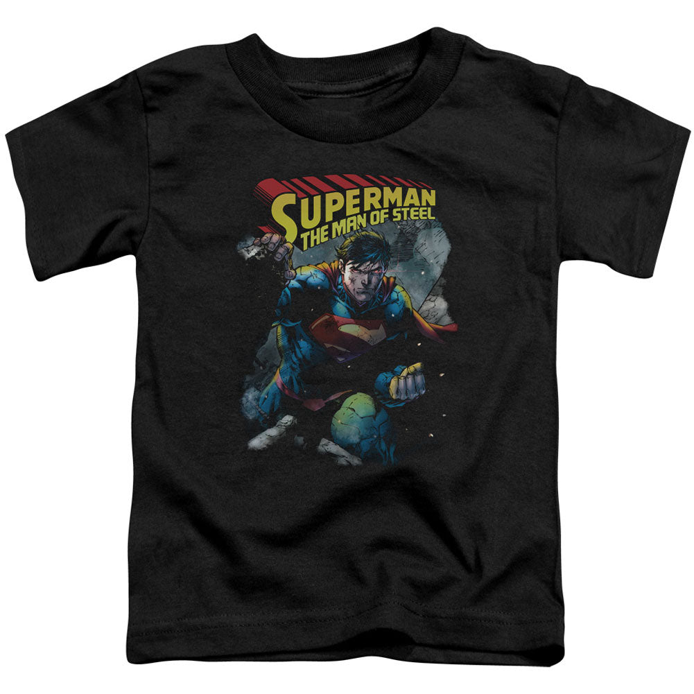 Superman Through The Rubble Toddler Childrens T-shirt Front