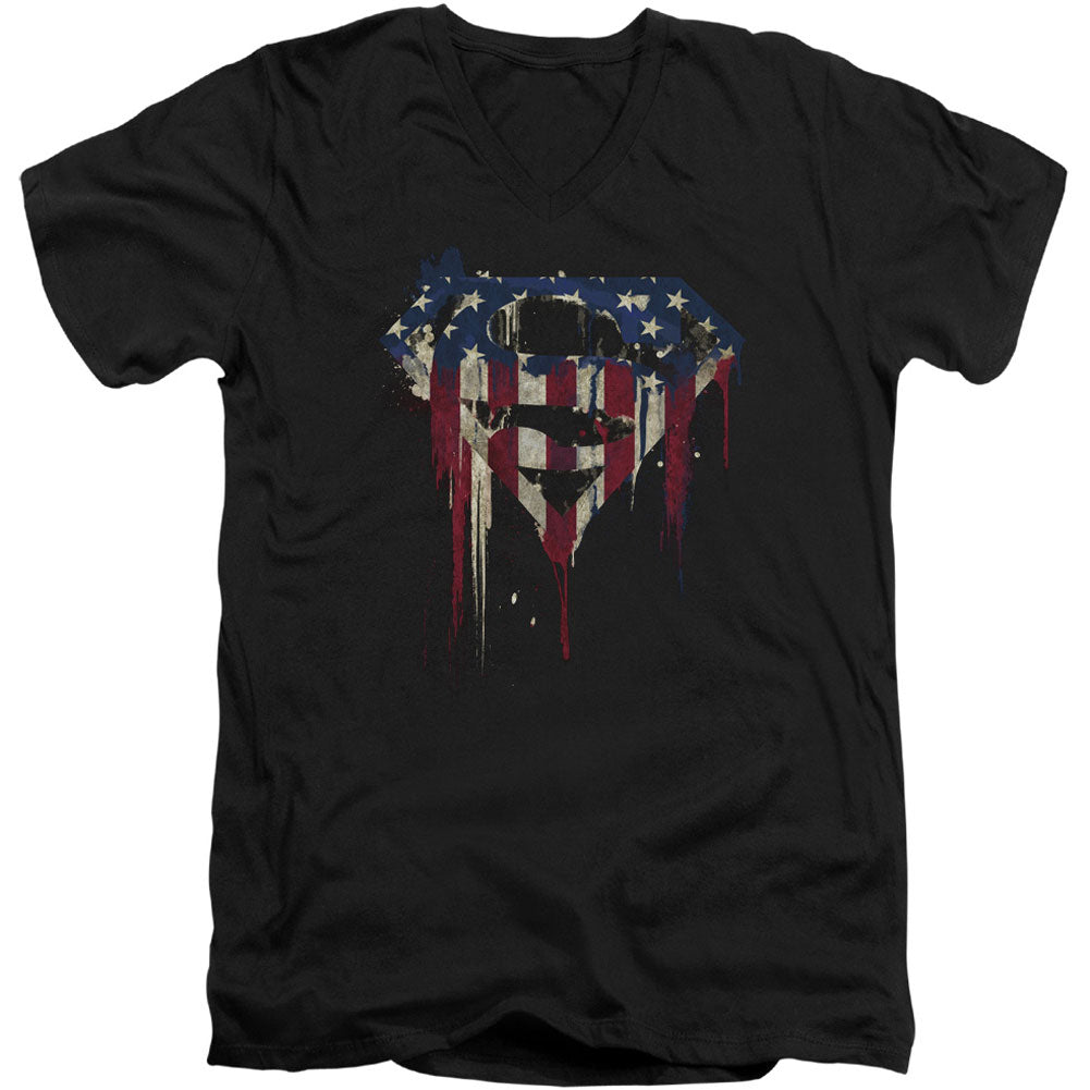 Superman Bleeding Shield Adult V-Neck Slim Fit T-shirt Front