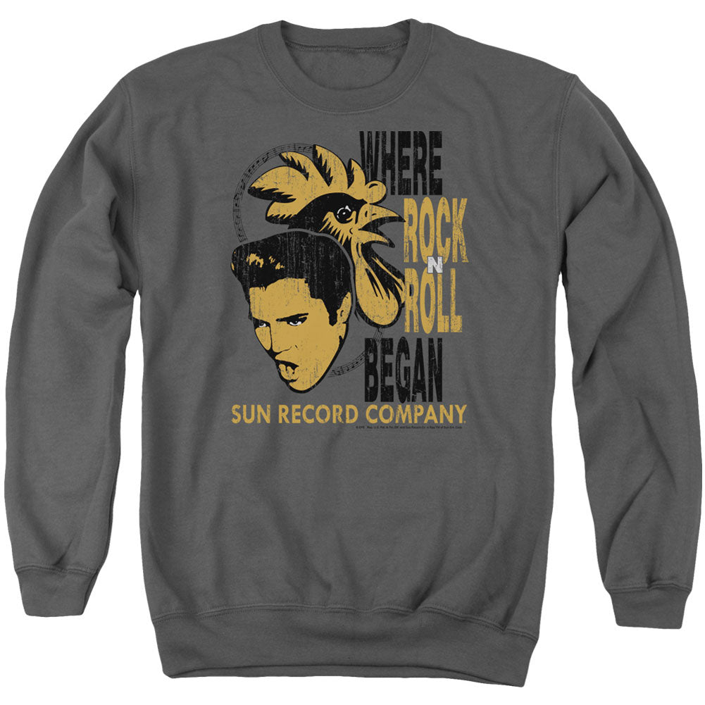 Sun Records Elvis And Rooster Adult Sweatshirt Front