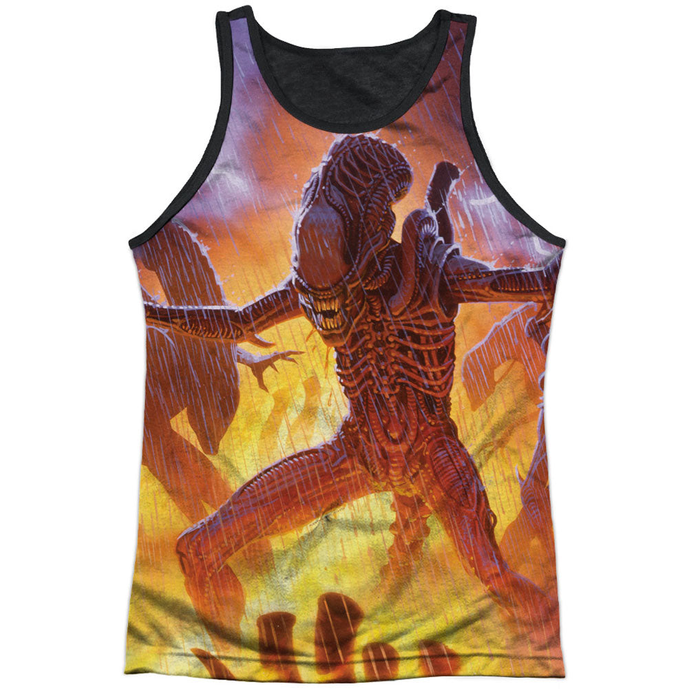 Alien Lightning And Fire Black Back Mens Tank Front