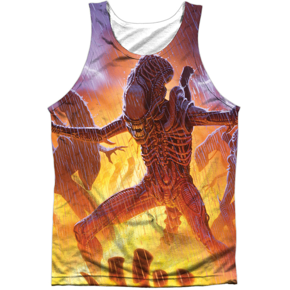 Alien Lightning And Fire 100% Poly Mens Tank Front