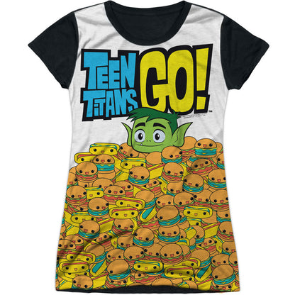 Teen Titans Go Burgers & Dogs Sublimation Junior Top Front