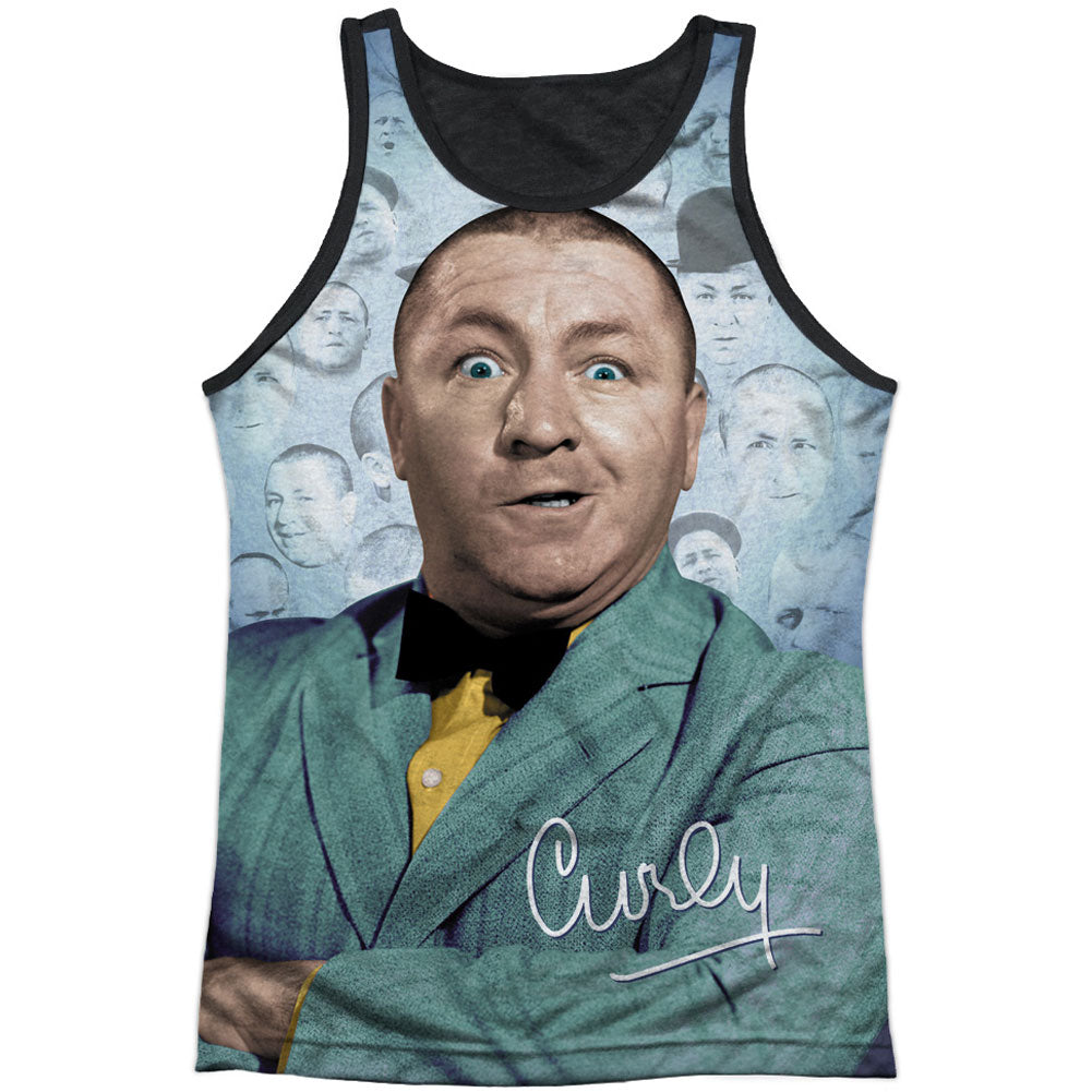 Three Stooges Curly Heads Black Back Mens Tank Front