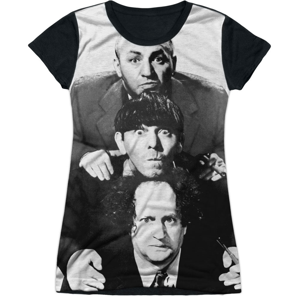 Three Stooges Three Stacked Sublimation Junior Top Front